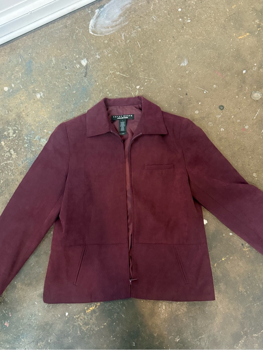 Crazy Horse Women's Burgundy Suede like material Zip-Front Jacket
